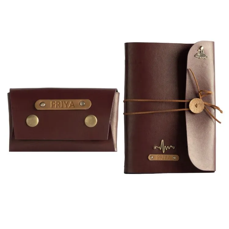 Personalized A5 Vegan Leather Diary and Visiting Card Holder